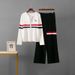 2025 Autumn Winter Long Sleeve T-Shirt Two-Piece Set Plus Size Knitted Casual Button Suit Wide-Leg Pants For Women_desvips.com