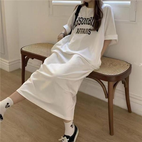 Korean-style Loose-fitting Mid-length Short-sleeve T-shirt Plus Size, Casual, Age-reducing, For Plus-size Women,_desvips.com