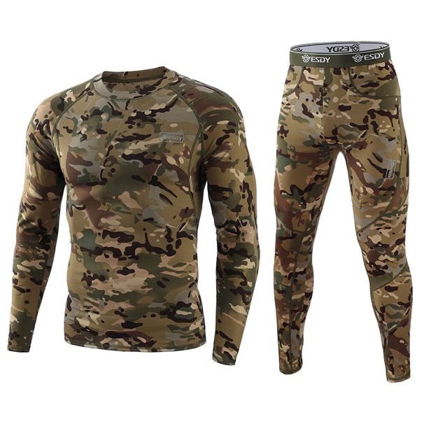 ESDY Outdoor Sports Thermal Underwear Cycling Fleece Camouflage Set Stretch Fitness Clothing For Men Wholesale In Stock_desvips.com