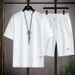 Waffle T-Shirt Trendy Men's Summer Fashion Loose Plus Size Thin Short Sleeve Shorts Sports Set_desvips.com