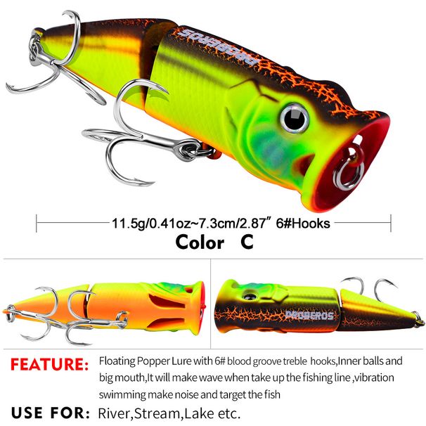 11.5g Simulation Floating Water Crawling Lure 7.3cm Big Mouth Surface Wave Popper Hard Bait Fishing Gear_desvips.com