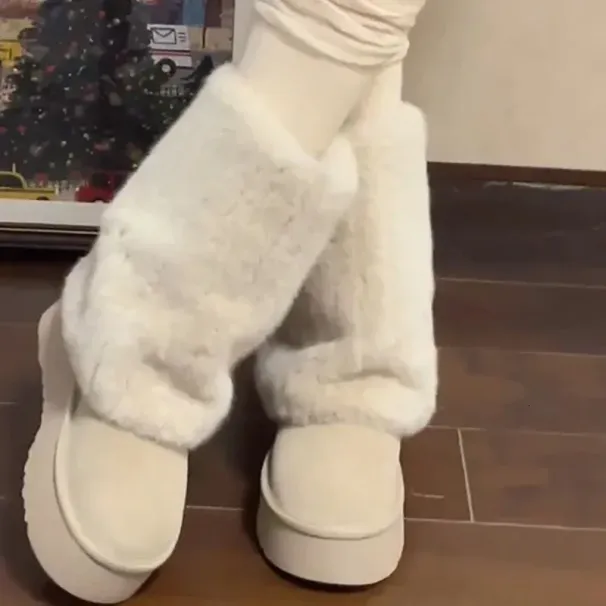 Winter Platform Apartment Warm Snow Fashion Sliding On Largas Boots Womens Comfortable Outdoor Add Cotton Shoes 241022_desvips.com