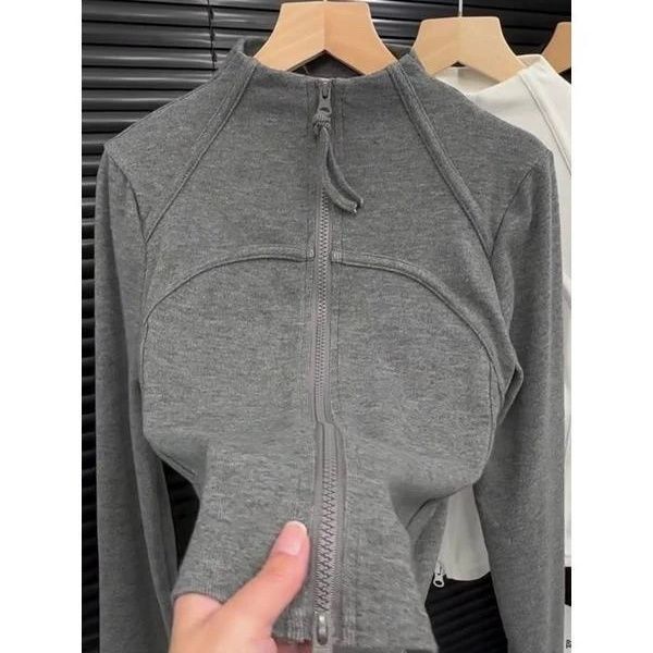 Stylish, Slimming, High-end Gray Stand-u Collar Zi-u Cardigan, 2025 Autumn New Model, Sun-rotective Yoga Slim-fit_desvips.com