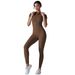 New Solid Color Zipper Tight High Elastic Short Sleeve Sports Fitness Running Nine-point Jumpsuit Long Pants Yoga Wear_desvips.com