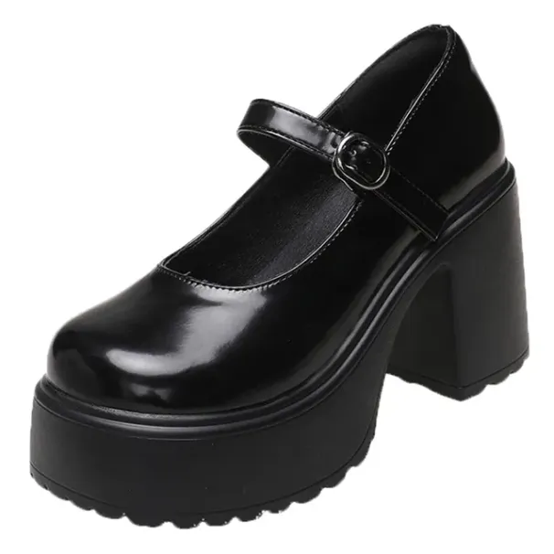 Rimocy 2024 New Chunky Platform Mary Jane Women Patent Leather High Heels Pumps Woman Sweet Thick Heel Party Shoes_desvips.com
