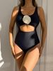 Two-Piece Separates Fashion 3D Flower Swimsuit For Women Solid Color One Piece Briefs Tight Conservative Swimsuit_desvips.com