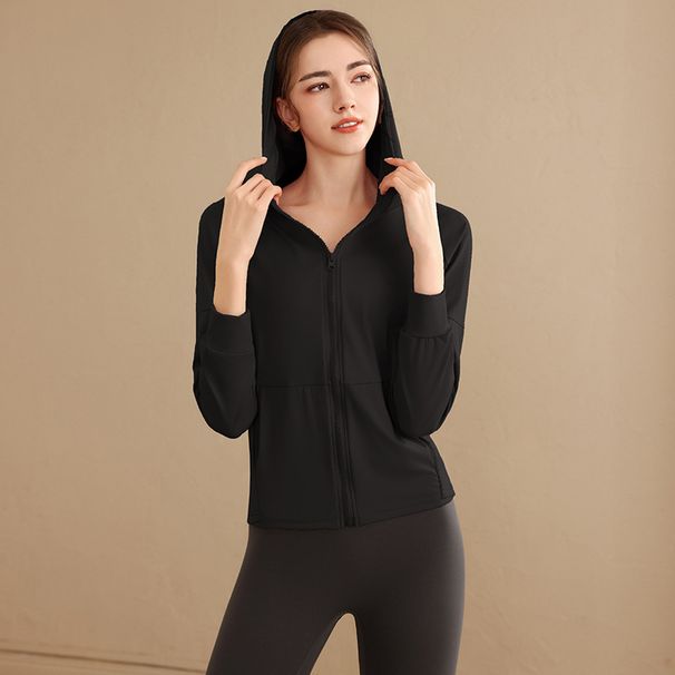 Loose-fitting Hooded Sports Jacket With Zipper, Slimming Fitness Top, Plus-size Running Versatile Training Yoga Wear_desvips.com