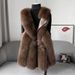 women's clothing fox fur vest women's winter vest ladi titching vest short fur coat_desvips.com