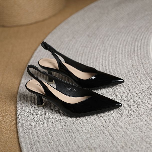 Patent 699-2 Leather Pointed Toe Back Strap Single Daily Commuting Work Shoes Korean Style Simple High Heels Size 35-43_desvips.com
