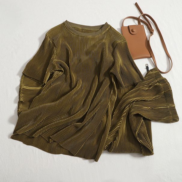 Women's Clothing new style temperament round neck T shirt top high waist split wide leg pants two piece suit_desvips.com