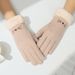 Women's Suede Touchscreen Gloves – Winter Warm Fleece Lined Gloves With Cat Embroidery – Stylish & Functional For Cycling, Commuting_desvips.com