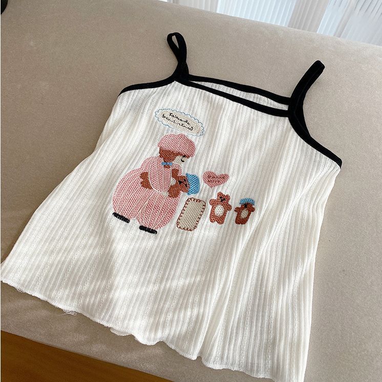 Children's Summer Vest T-Shirt 2026 New Style For Girls, Color-Contrast Versatile Heart Embroidery Sleeveless Round Neck_desvips.com