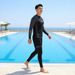 Men's Gray Long-Sleeve Swimwear 2026 Summer Boys' Sun-Protective Surfing Suit Adult Anti-Embarrassment Swim Trunks Set_desvips.com