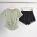 Women's Slim Fit V-Neck Yoga Top Quick Drying Short Sleeve Sports T-Shirt Breathable Fitness Suit For Running And Summer Activities_desvips.com