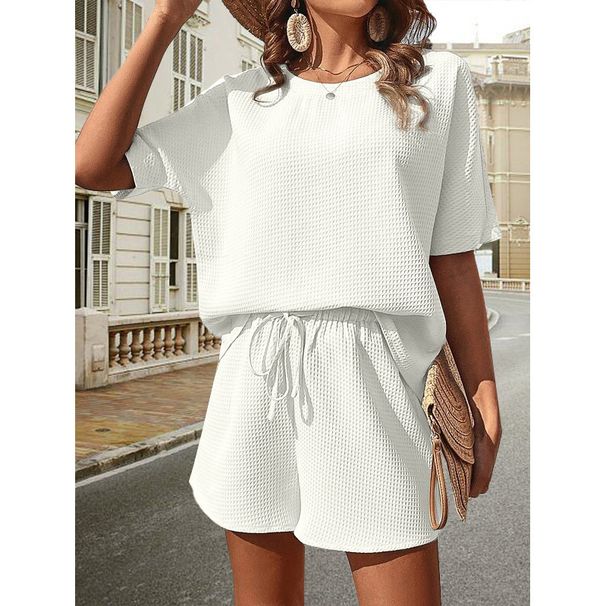 Holiday Daily Women's Simple Style Solid Color Polyester Jacquard Shorts Sets Shorts Sets_desvips.com