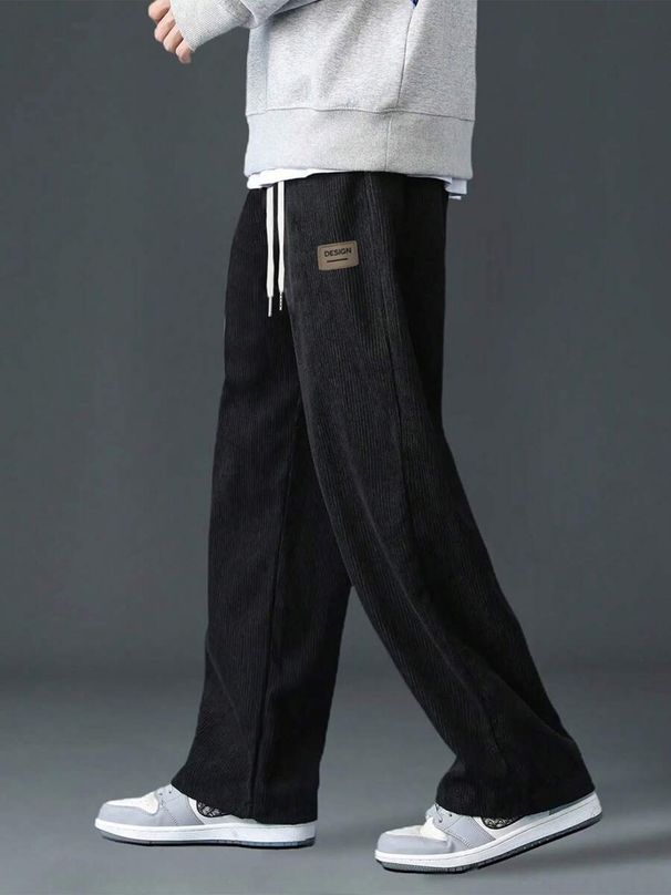 Men's Spring Autumn Corduroy Sweatpants Drawstring Straight Loose Track Pants Casual Thermal Trousers For Daily Wear_desvips.com