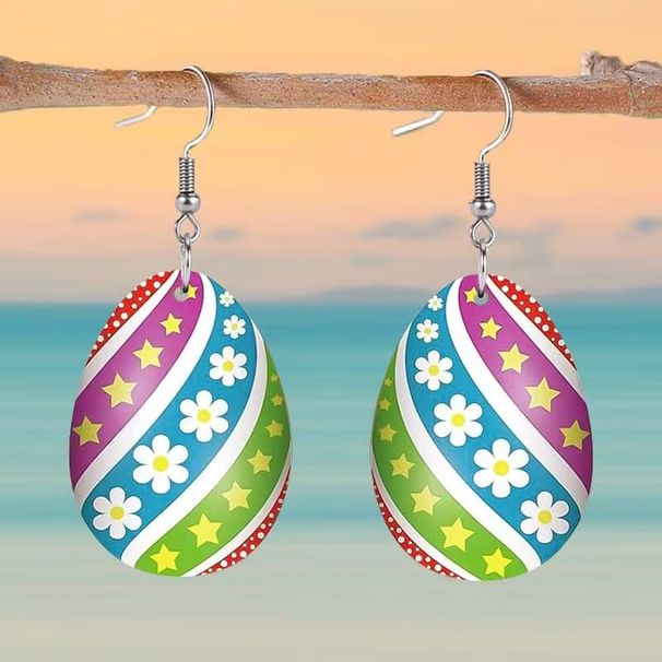 Cross-border Best-selling Easter Egg Earrings, 2D Flat Acrylic Creative Colorful Flower And Star Pattern Earrings_desvips.com