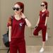 Douyin Summer Sports Set For Plus-Size Women, Casual Running Short-Sleeve Three-Quarter Pants Two-Piece Set,_desvips.com