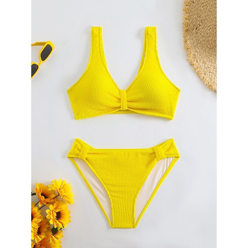 Separate Solid Color Bikini With High Waist Cover_desvips.com