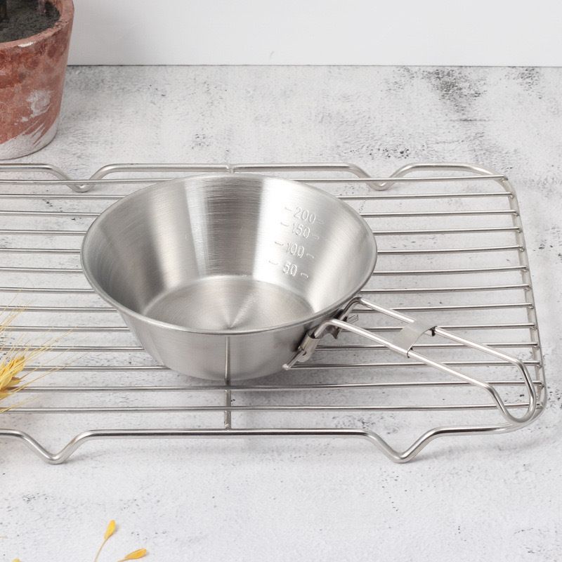 Xuela Outdoor Stainless Steel Camping Picnic Tableware, Portable Bowl, Folding Fixed Line Handle_desvips.com