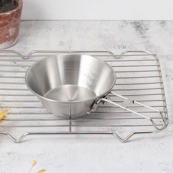 Xuela Outdoor Stainless Steel Camping Picnic Tableware, Portable Bowl, Folding Fixed Line Handle_desvips.com