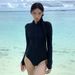 Surf High Neck One-Piece For Women UPF50+ Long Sleeve Sun Protection Diving Suit Quick-Dry Jellyfish 2025 New Swimsuit_desvips.com