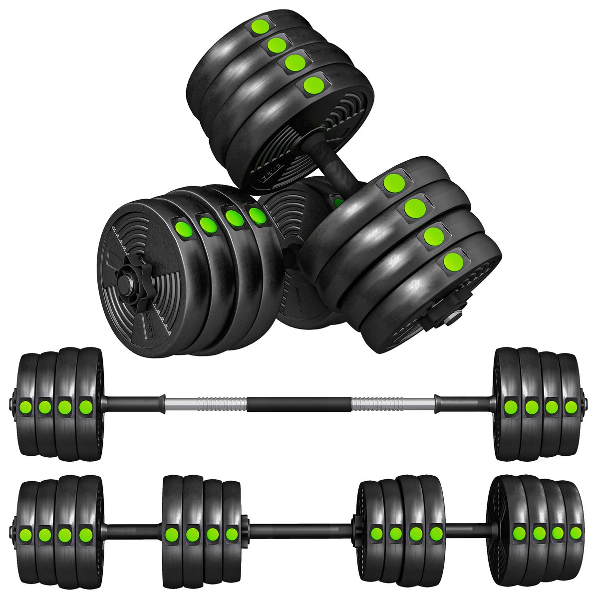 Kit De Mancuernas 30kg 2 En 1 Con Barra De Pesas Mango Antideslizante Para Entrenamiento De Fuerza Verde_desvips.com
