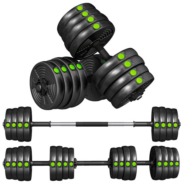 Kit De Mancuernas 30kg 2 En 1 Con Barra De Pesas Mango Antideslizante Para Entrenamiento De Fuerza Verde_desvips.com