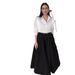 Women's Clothing all match solid color shirt high waist large swing skirt two piece suit_desvips.com