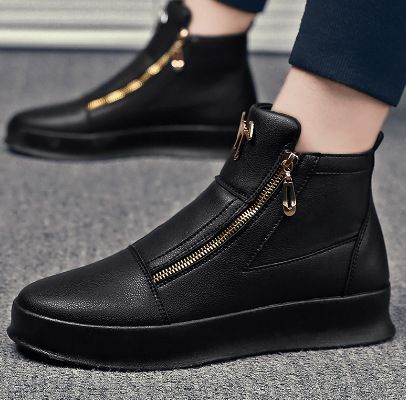 Trendy Summer 2023 New Leather Breathable Thick-soled White Casual Shoes Men's High-top Sneakers_desvips.com
