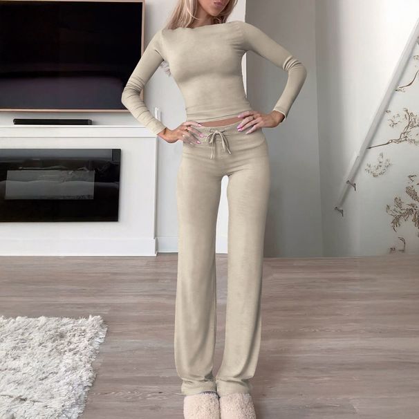 Yoga Sets Sports Yoga Long Sleeved T Shirt Solid Color Trouser Casual Suit Women's Clothing Autumn And Winter_desvips.com