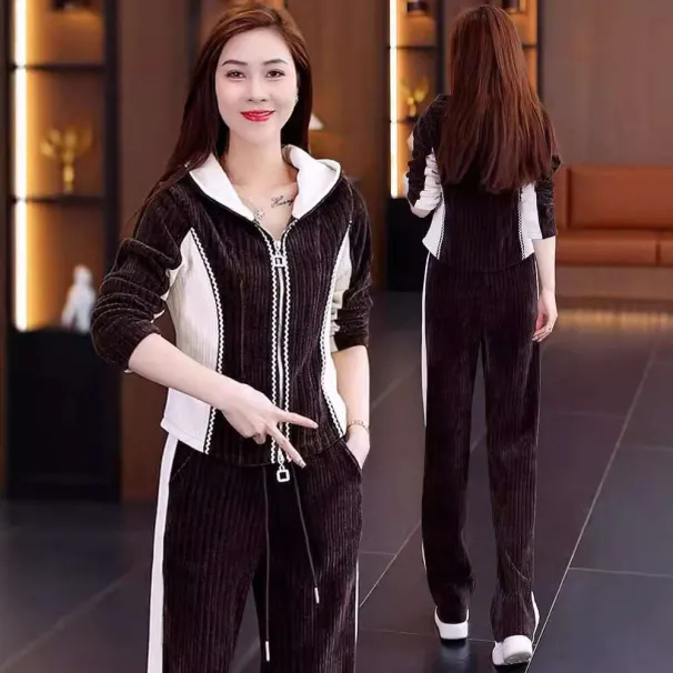 European Style New Casual Sports Outfit For Women, Spring Autumn Fashionable Hooded Sweatshirt And Wide-Leg Pants_desvips.com