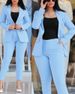 Women's Clothing solid color slim fit casual fashion waist double breasted two piece suit_desvips.com