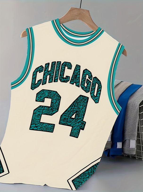 2025 Summer Men's CHICAGO NO.24 Graphic Tank Top Sleeveless Basketball Jersey Round Neck Sports Gym Vest Men Clothing_desvips.com