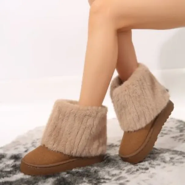 Winter Fashion Furry Hem Wedge Non-slip High Outdoor Warm And New Comfortable One-foot Snow Boots Designer Women's_desvips.com