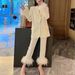 Women's clothing Internet celebrity style ostrich feather suit two-piece suit temperament dress women's pants suit_desvips.com