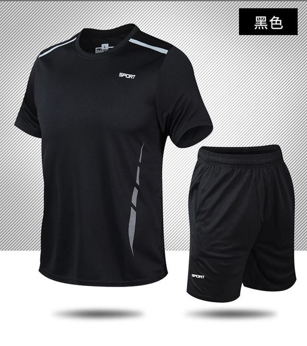 Sports Suit Summer New Men's Fitness Running Quick-Drying Breathable Short Sleeve Two-piece Set Loose_desvips.com