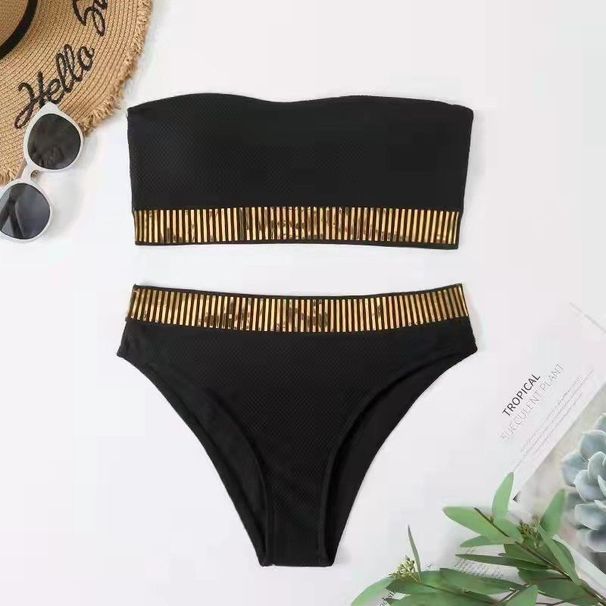 Swimsuit, Strapless, Backless, Sexy, Solid Color, High Waist, Two-Piece Bikini, Plus Size, Women's Swimwear_desvips.com