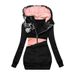 Women's Clothing women's sweatshirt zipper color matching print hooded long sleeved jacket_desvips.com