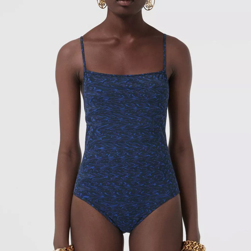 Geometric Print Blue New Single Shoulder Sexy Triangle Trendy One-Piece Swimsuit_desvips.com