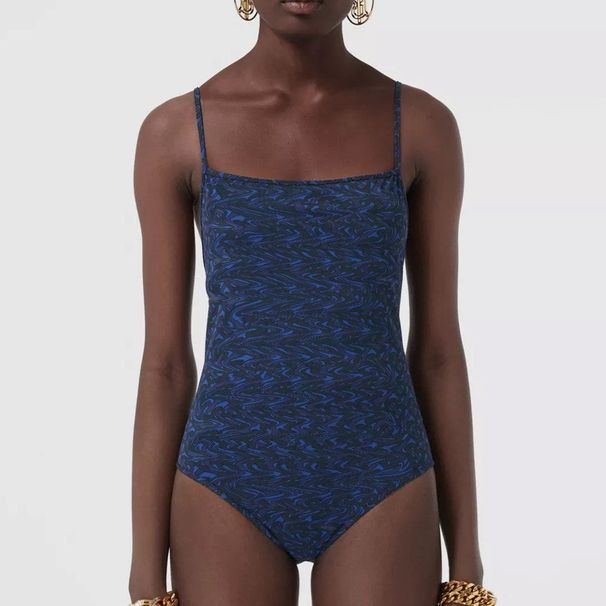 Geometric Print Blue New Single Shoulder Sexy Triangle Trendy One-Piece Swimsuit_desvips.com
