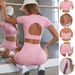 2022 INS New Seamless Yoga Dress Women's Sports And Fitness Short Sleeves, High Waist, Hip Lifting Long Pants Set_desvips.com