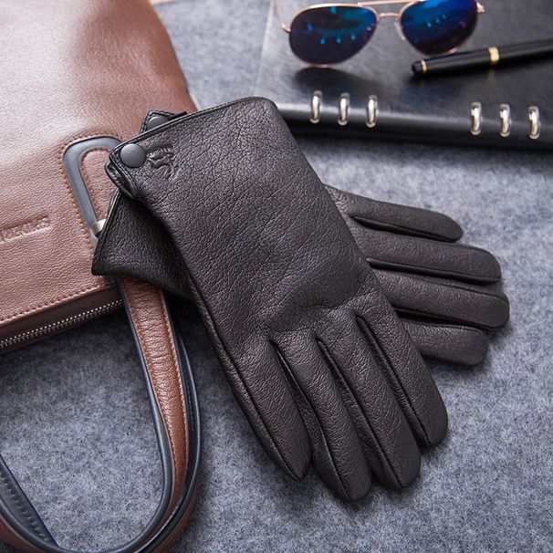 Goatskin Men's Gloves Autumn Winter Warm Fleece Thickened Windproof Faux Suede Pattern Sheepskin Driving Cycling_desvips.com