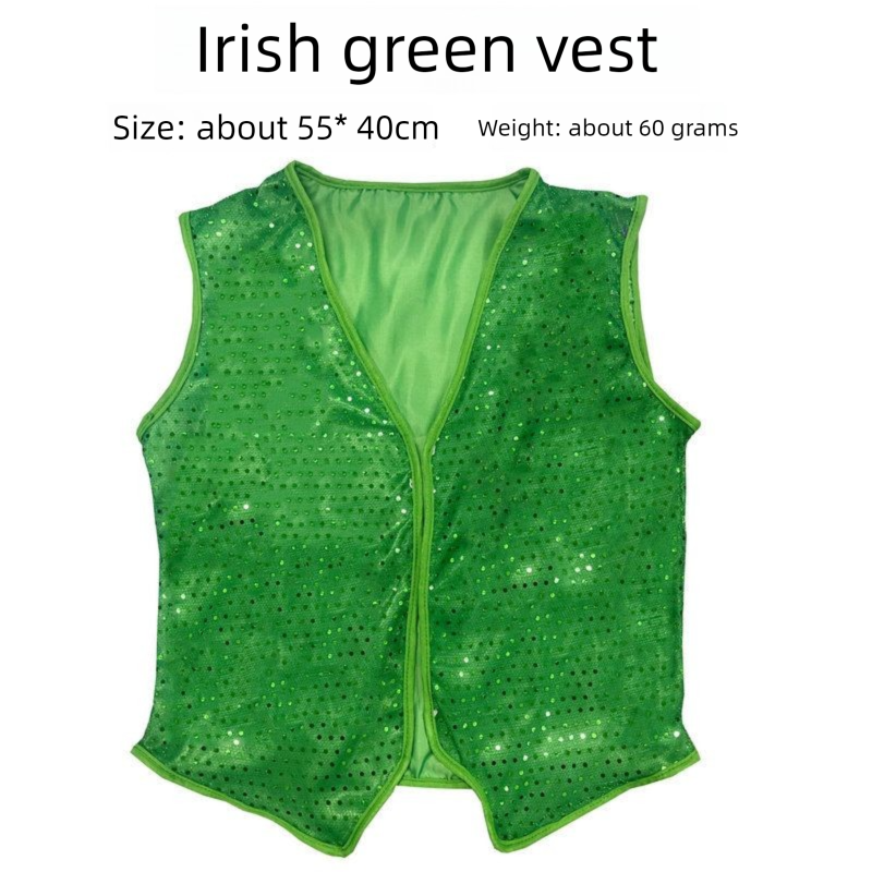 New Irish Green Costume St. Patrick's Day Shamrock Performance Outfit Sequin Vest Party Wear_desvips.com