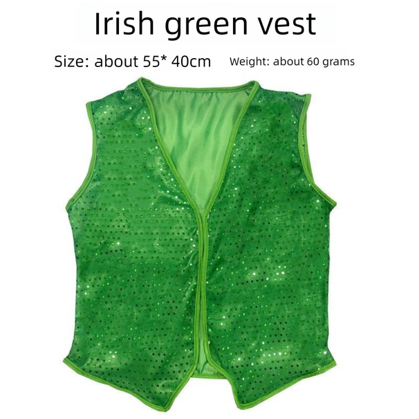 New Irish Green Costume St. Patrick's Day Shamrock Performance Outfit Sequin Vest Party Wear_desvips.com
