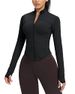 AVGO Women's Cropped Running Workout Jacket Zip Slim Fit Athletic Top With Thumb Holes_desvips.com