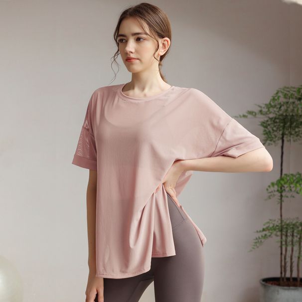Summer New Mesh Shirt Quick-Dry Breathable Loose Slimming Short-Sleeve Sports Cover-Up Yoga Top Fitness Clothing_desvips.com