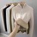 Women's Fleece-Lined Half-Zip Thick Knit Sweater - Soft Semi-Turtleneck Pullover For Winter & Fall (White, Black, Beige, Khaki, One Size)_desvips.com
