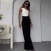Women's Clothing fashion solid color oblique collar slim fit top high waist wide leg pants suit_desvips.com