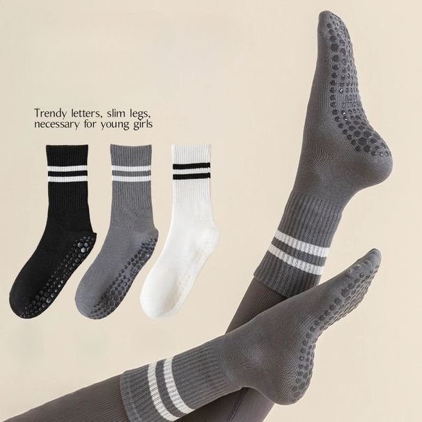 Non-Slip For Women, Dance, Trampoline, Pilate, Fitne, Striped Mid-Calf Sock, Indoor Shock-Aborbing Sport Yoga_desvips.com